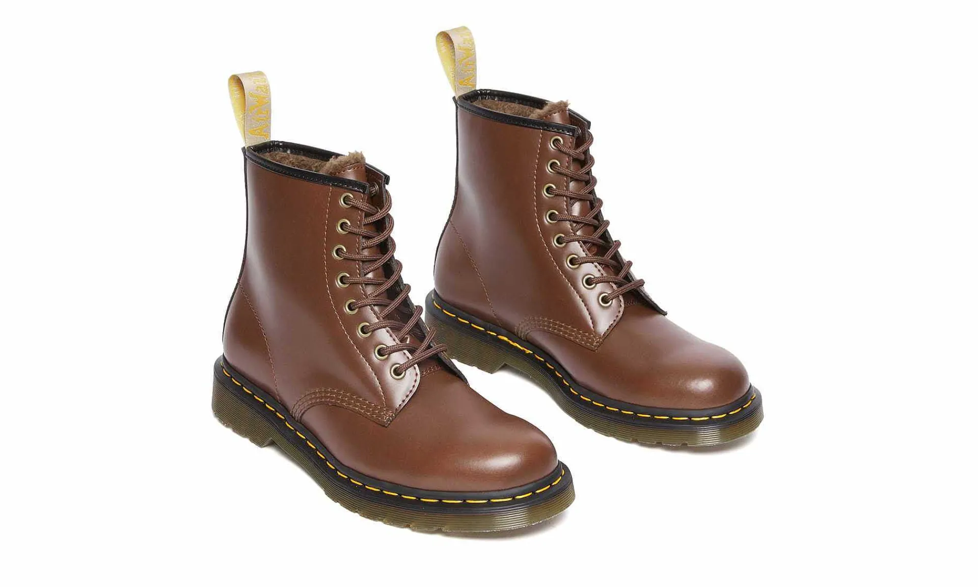 Damen Dr. Martens 1460 Boot Brown Norfolk Flat & Brown Borg Fleece