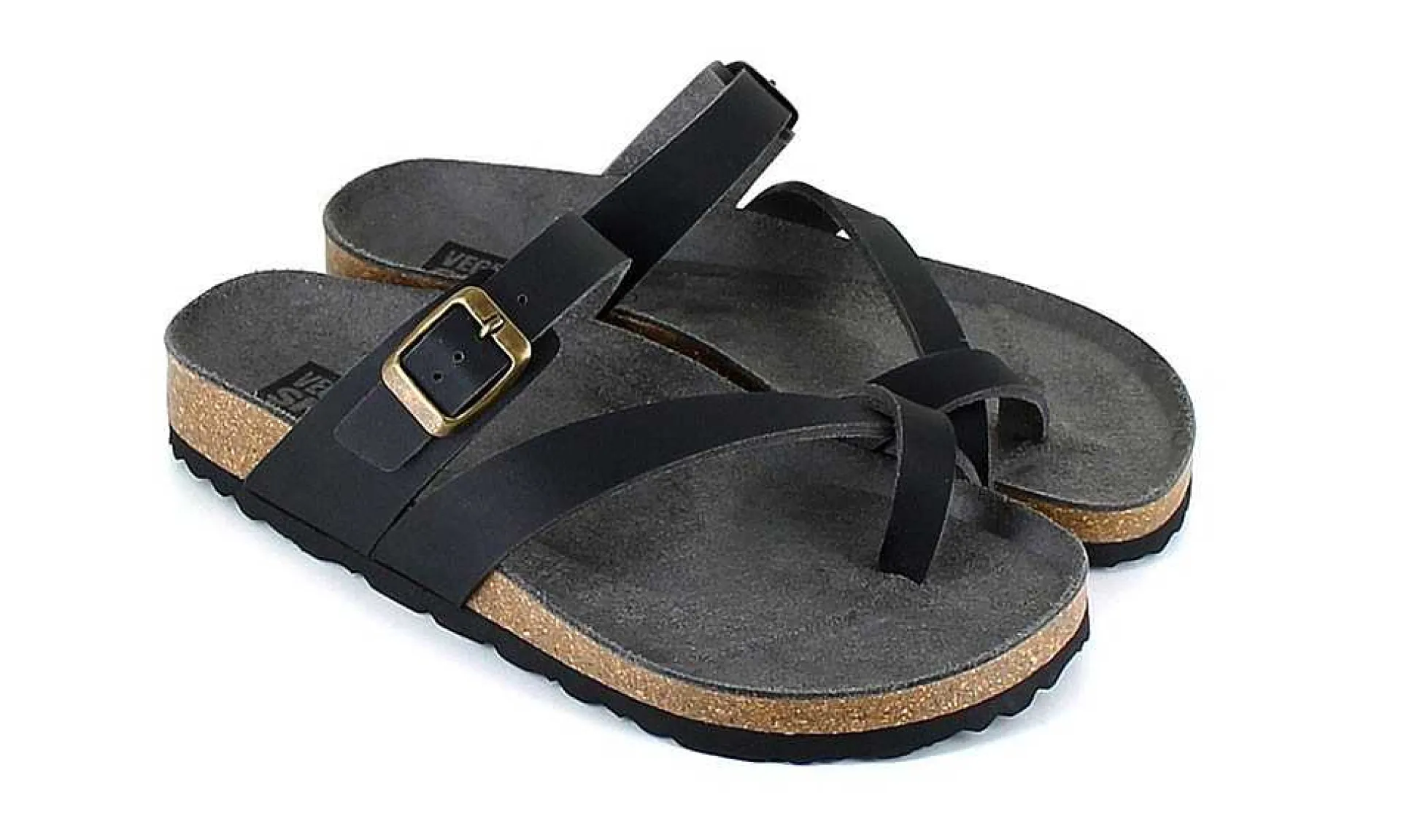 Damen Vegetarian Shoes Toe Strap Sandal Black