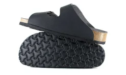 Damen Vegetarian Shoes Two Strap Sandal Black